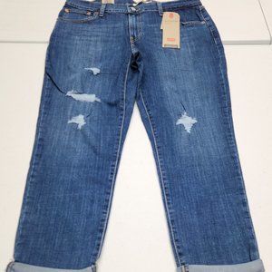 NEW Levi's BOYFRIEND Mid Rise Relaxed Tapered Blue Stretch Jeans size 14 / 32x27